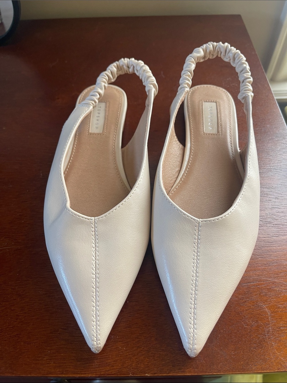 Topshop Pointed-Toe Slingback Flats in Off-White